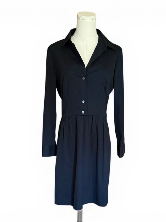Theory Black Shirt Dress Size 8 Long Sleeve Fit & Flare Pockets Minimalist Chic - Picture 2 of 7